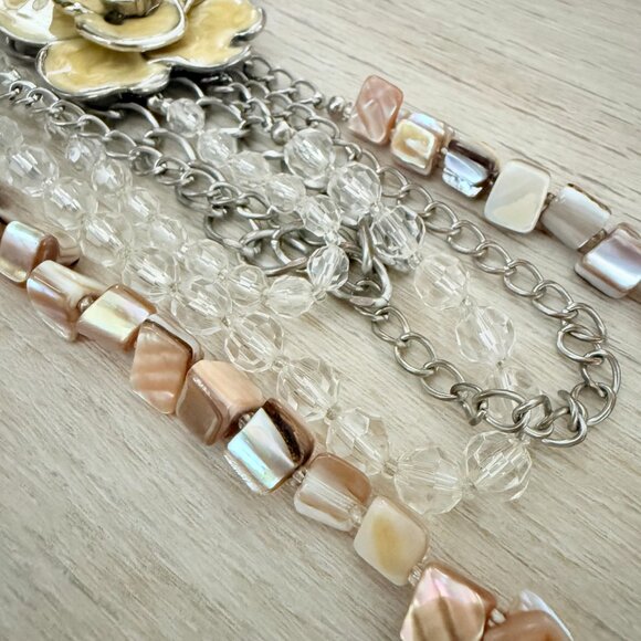 🌼✨ Layered Statement Necklace – Multi-Strand Chains, Crystals & Shell Beads - Picture 9 of 12